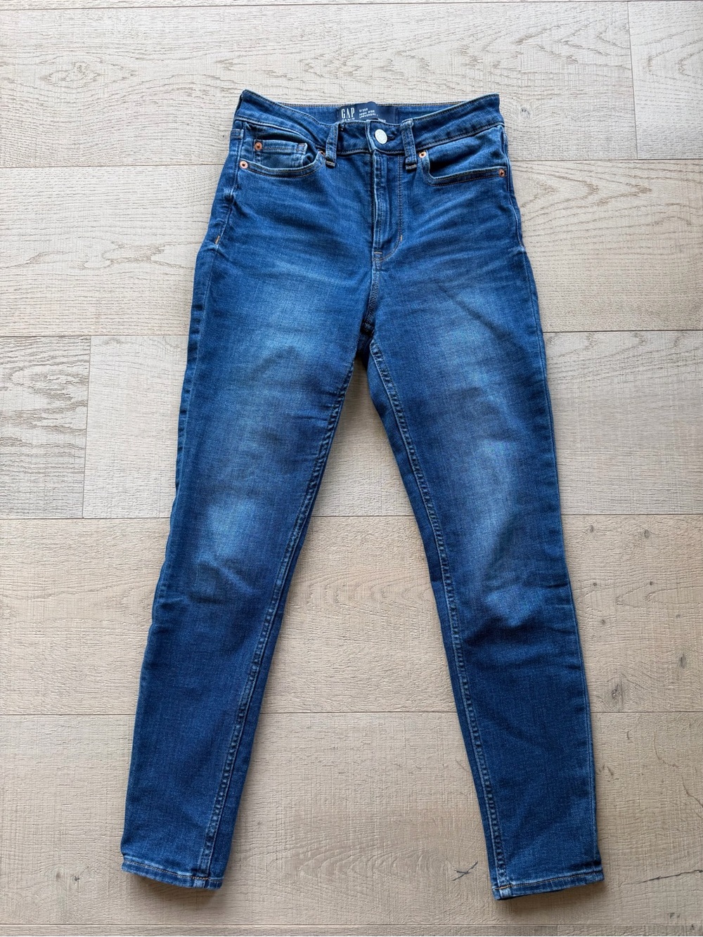 Gap denim jeans.  High rise, skinny leg..